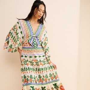 FARM Rio Cream Maxi Dress with Green and Orange Botanical Motif